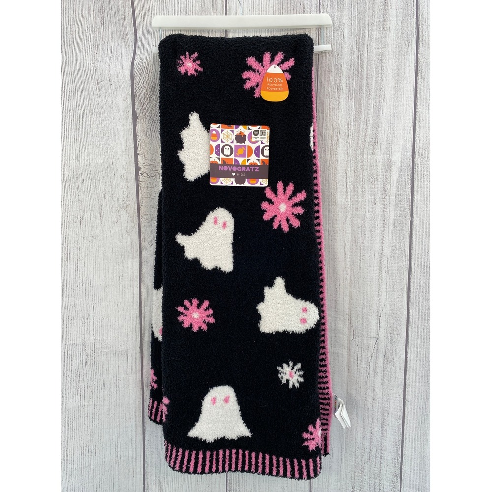 Novogratz Throw Blanket Black Pink Ghosts Halloween Plush Reversible Whimsical